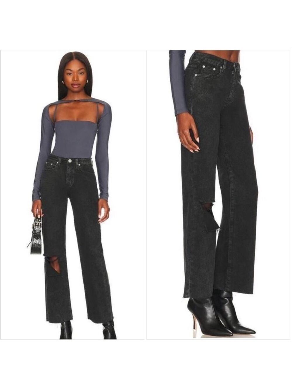 Superdown x Revolve Davina Distressed Denim Jeans Black 23 High Rise
